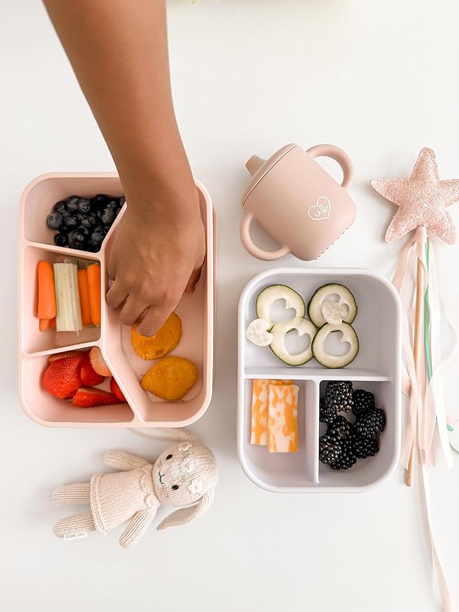 Leak Proof Square Bento Box Food-Grade Silicone Bento, BPA, Phthalate, Lead, & PVC Free - Bento Lunch Box for Daycare, Kids, & Adults - Leak Resistant Sets With Lids Snack Box Container (Pink)