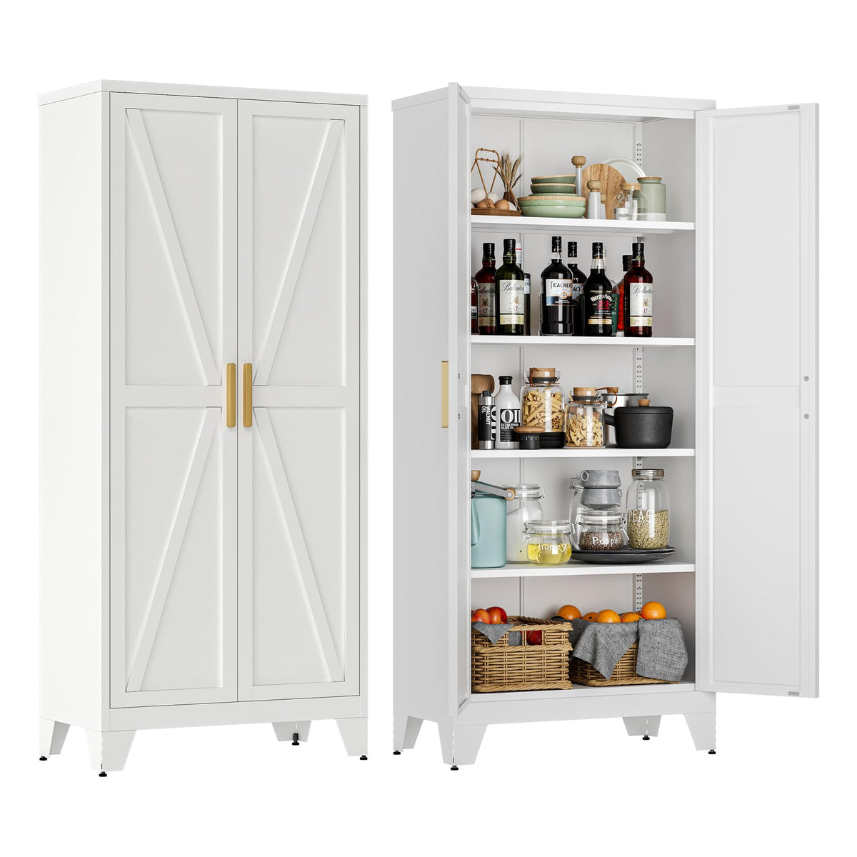 LCAOPC 71" Tall Pantry Storage Cabinet with Drawer and Adjustable Shelves, Freestanding Tall Kitchen Cupboard Storage Cabinet for Kitchen,Dining Room, Living Room, White