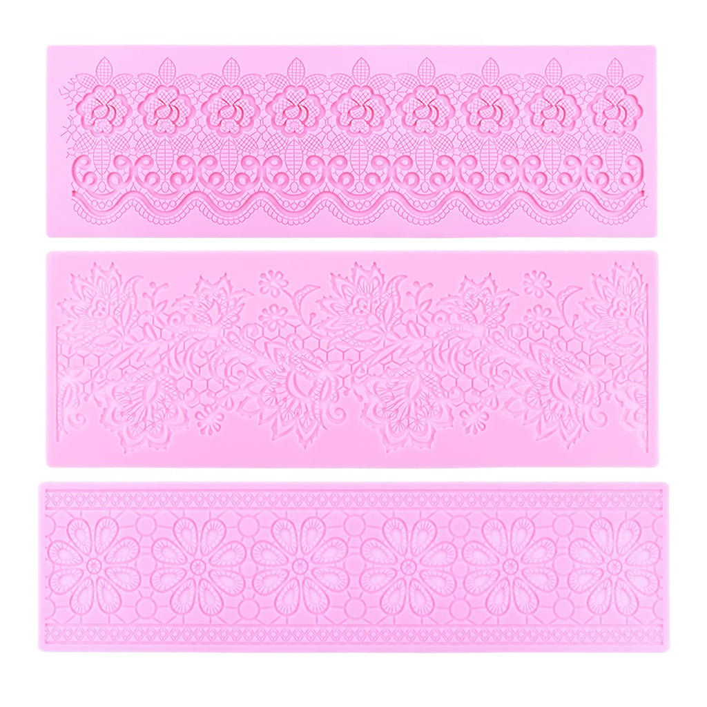 Embossing Lace Fondant Molds, Multi Circle Flowers Lace Mat Wedding Cake Decoration Tool, Rattan Shaped Cupcake Mat Silicone Molds Set of 3