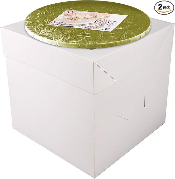Cakebon Cake Box with Boards 12" Gold Round Smooth Cake Drum 1Pack