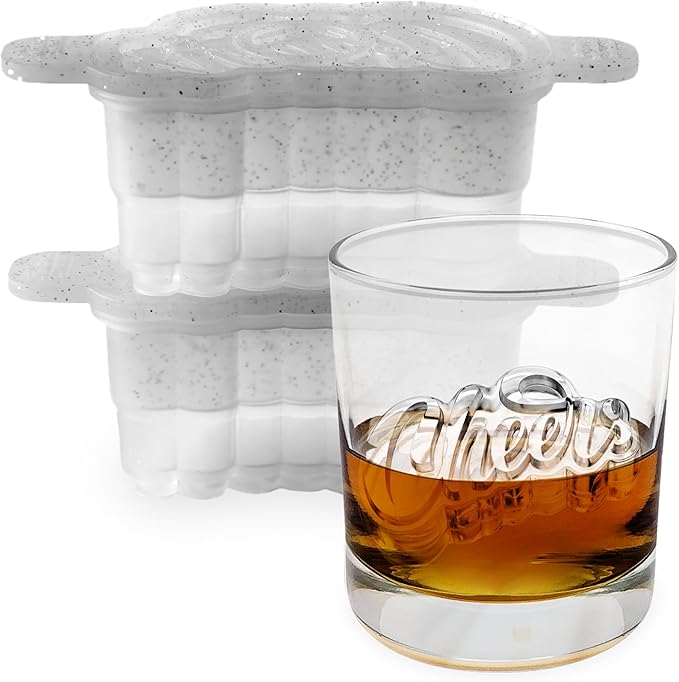 Tovolo Cheers Ice Mold Pack of 2 Craft Ice Cube Molds for Whiskey Bourbon Cocktails, Easy Fill No Leak Cheers Shaped Ice Cube Bar Essentials for Bartender Gifts Dishwasher Safe BPA Free Silicone