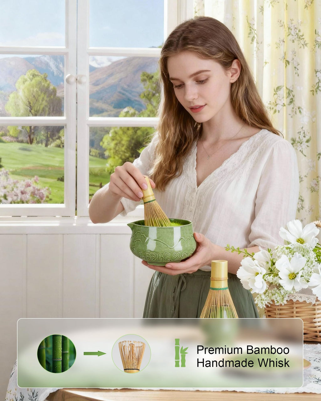 ZENS Premium Matcha Whisk Set, 6pcs Matcha Kit for Matcha Latte, Green