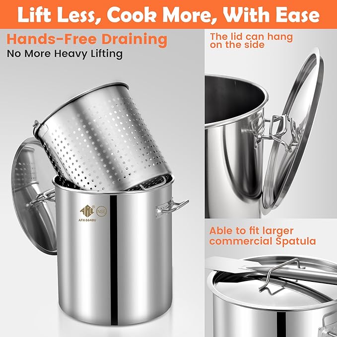 ARC 84QT Stainless Steel Seafood Boil Pot with Basket and Two Brown Paper