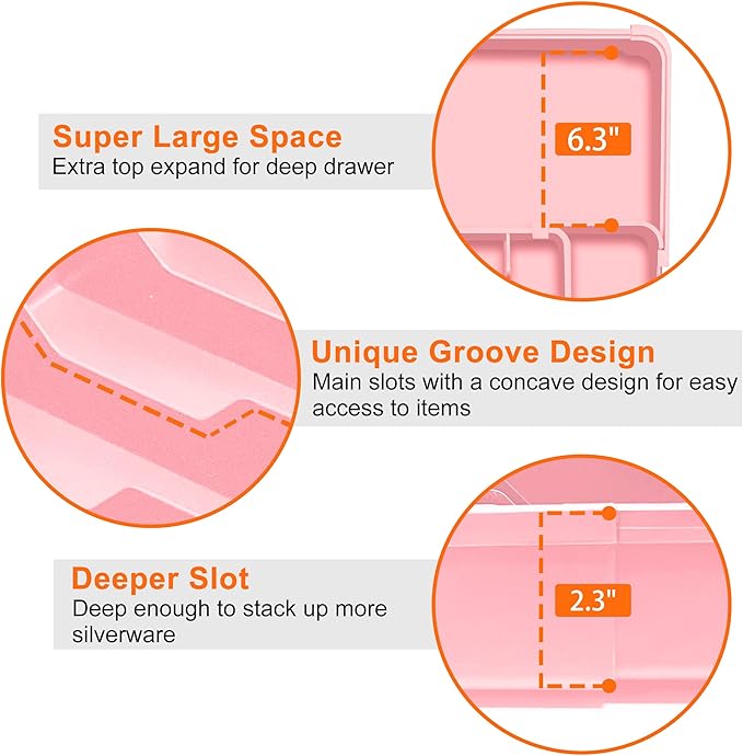Spaclear Silverware Organizer - Expandable Silverware Drawer Organizer, Adjustable Drawer Organizer, Silverware Tray for Drawer 15.2"x 19" Utensil Drawer Organizer, Kitchen Organizers Storage, Pink