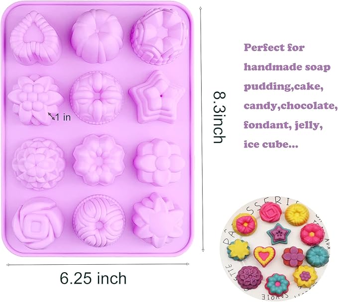 4 Pcs Flower Silicone Soap Molds-Soap Molds for Soap Making