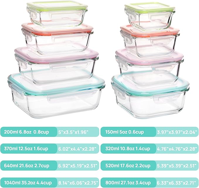 Vtopmart 8 Pack Glass Food Storage Containers with Airtight Lids