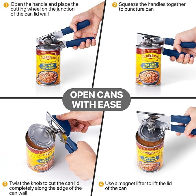 UHIYEE Heavy Duty Hand Can Opener with Comfortable Grip for Seniors, Blue