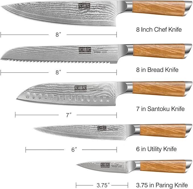 HOSHANHO Damascus Kitchen Knife Set 5PCS, Sharp Chef Knives Ergonomic Grip