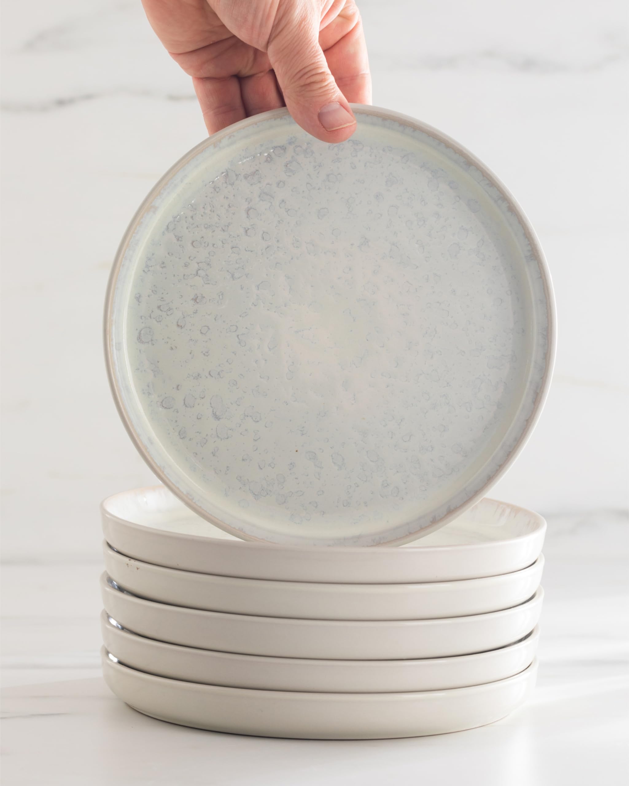 12 Piece Stoneware Dinnerware Set for 4 - Handmade Reactive Glaze Plates and Bowls Set - Chip & Scratch Resistant Dish Set - Dishwasher Microwave Safe - Light Beige