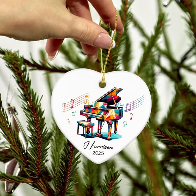 Piano Xmas Tree Ceramic Ornament Gifts for Music Lovers, Personalized Name & Year Piano Player Ornaments 2026, Pianist Ceramic Ornament Christmas Hanging, Custom Musical Instrument Ornaments Decor