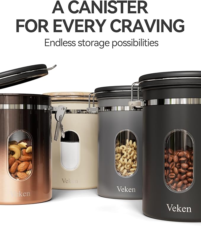 Veken Coffee Canister with Window, Airtight Stainless Steel Container, 22OZ