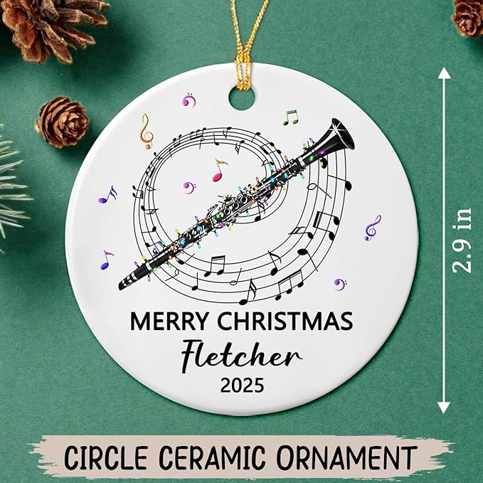 Awesome Clarinet Musical Ceramic Ornament, Custom Text Year Name Clarinetist Xmas Tree Ornaments Gift for Women Men Clarinet Instrument Player, Personalized Clarinets Ceramic Christmas Ornament 2026