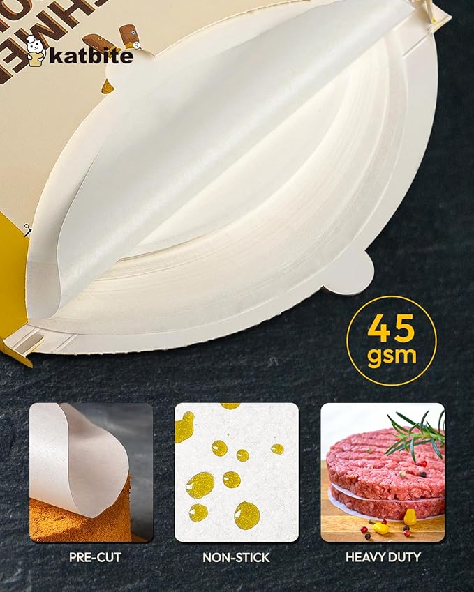 Katbite Parchment Paper Rounds, Non-Stick Heavy Duty, White, 12 Inch 200Pcs