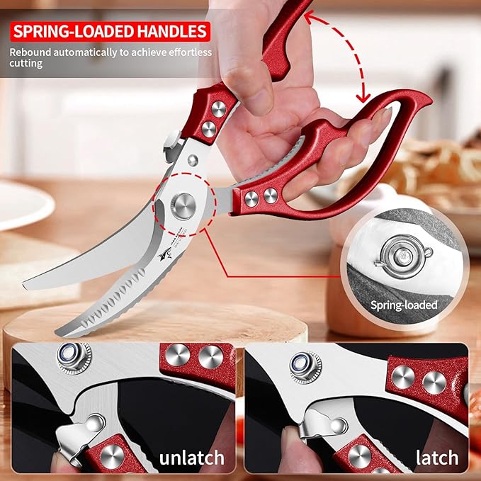 MAD SHARK Heavy Duty Poultry Shears,Spring Loaded Butterfly Meat Scissors