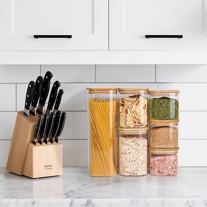 ComSaf Pasta Containers Storage 2.2 Qt, Spaghetti Jar, Set of 3 Tall Jars