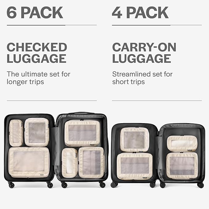 Aerotrunk Compression Packing Cubes for Travel, 6-Pack, Beige