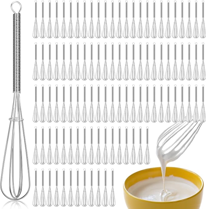 Baderke 100 Pcs Mini Whisk Bulk Small Whisks for Cooking 304 Stainless Steel Tiny Whisk for Baking, Whipping, Beating Eggs, Mixing Sauces, Blending Ingredients (6 Inch)