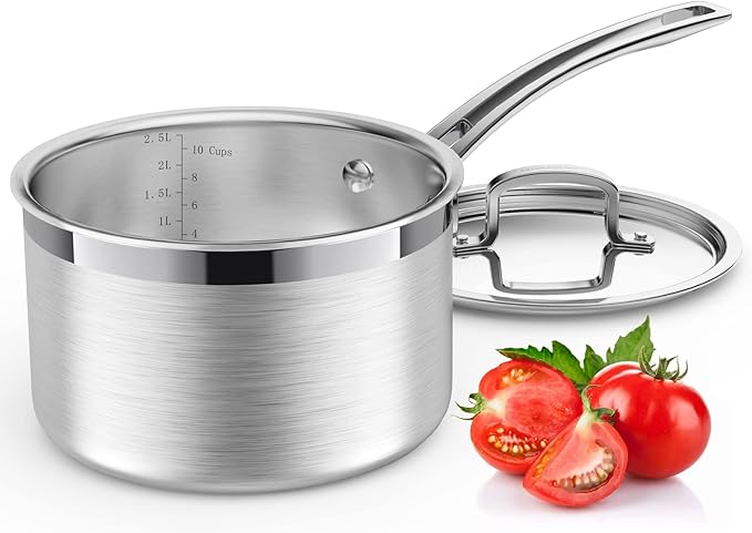 Glendaveny Tri-Ply Stainless Steel Sauce Pan with Lid, 3-Quart Saucepan Sauce Pot Multipurpose Use for Home Kitchen or Restaurant - Kitchen Cookware, Induction Pot, Dishwasher Safe & Oven Safe
