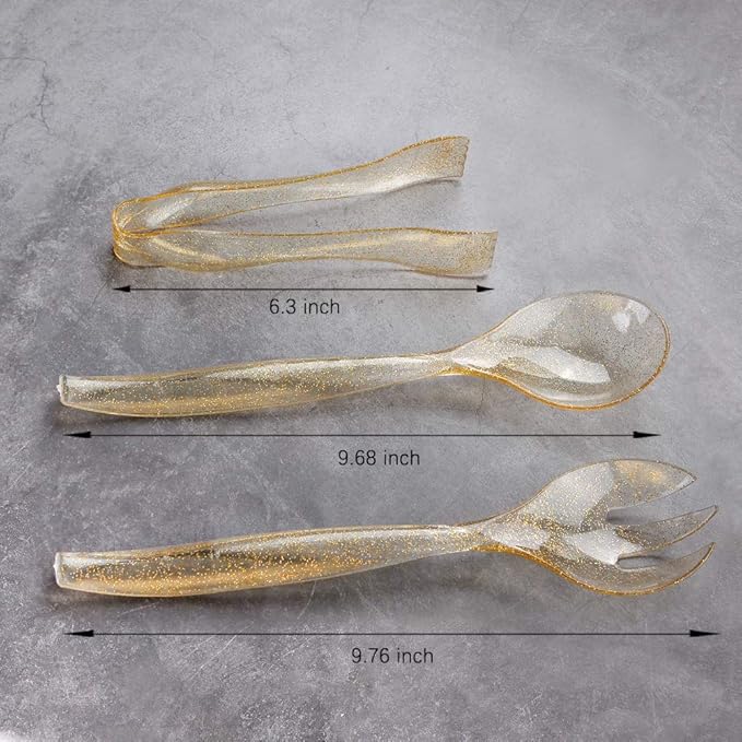 Supernal 72pcs Gold Glitter Plastic Serving Utensils Set for Party &Buffet