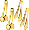 IAXSEE 4 PCS Serving Tongs 9 Inch Buffet Tongs Stainless Steel Serving Utensils for Salad Buffet Appetizer Dessert Food Parties, Gold