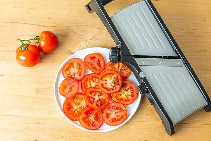 Gramercy Adjustable Mandoline Slicer for Kitchen, Potato Cutter, Vegetable Chopper, Mandolin, Cucumber Slicer- INCLUDING One Pair Cut-Resistant Gloves and Waffle Fry Cutter