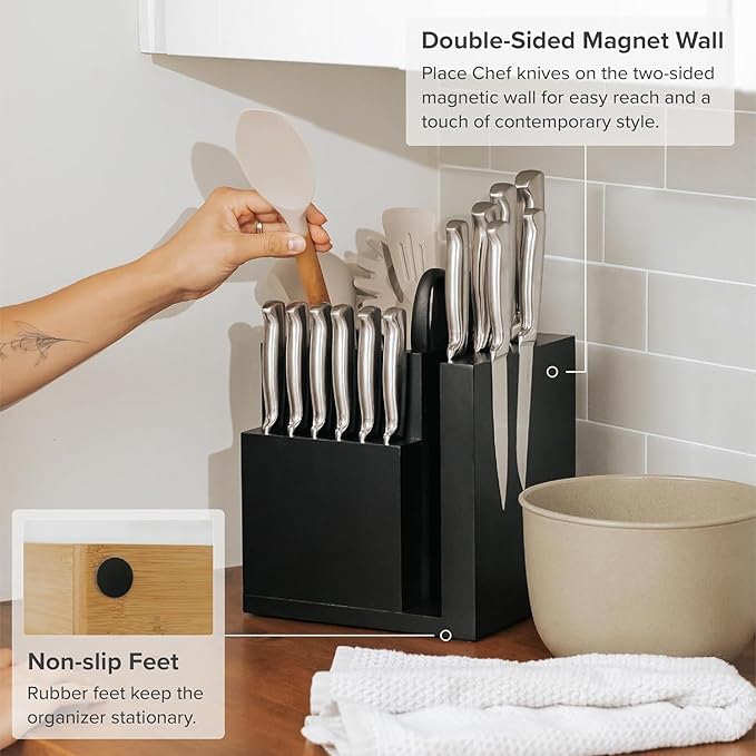 KitchenEdge Magnetic Knife Block & Utensil Holder, Black