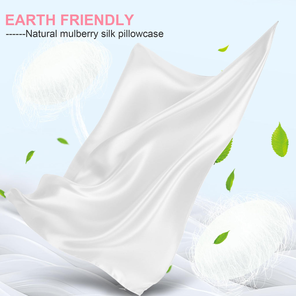 Silk Pillow Cases Queen Size with Hidden Zipper, Mulberry Silk Pillowcase for Hair and Skin, Smooth and Soft Breathable Cooling Silk Satin Pillow Covers for Sleeping, Gifts for Women, Pure White