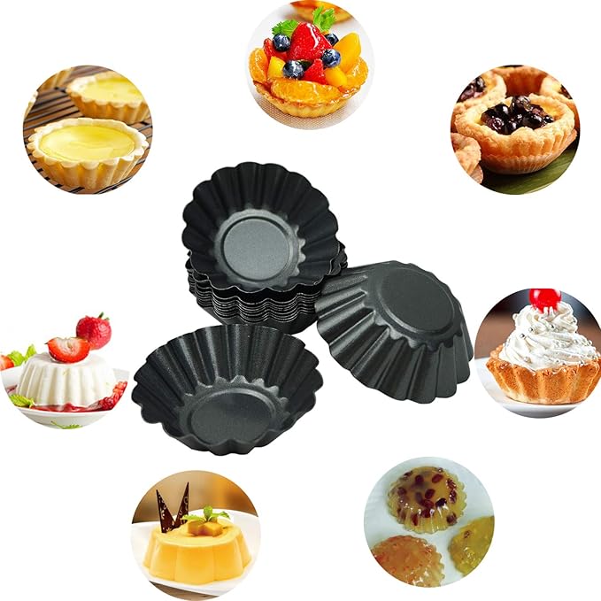 Proshopping 12 Pack Egg Tart Pan, Small Nonstick Carbon Steel Tartlet Tins