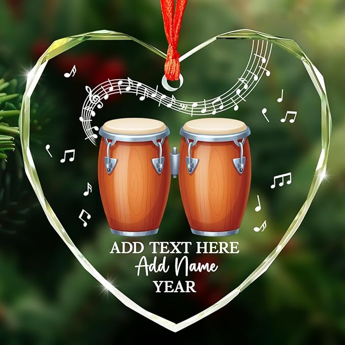 Custom Bongo Drums Glass Ornament Gift for Music Band, Bongo Drums Player Christmas Ornament 2026, Personalized Drummer Xmas Tree Ornaments with Text Name Year, Instrument Xmas Keepsake