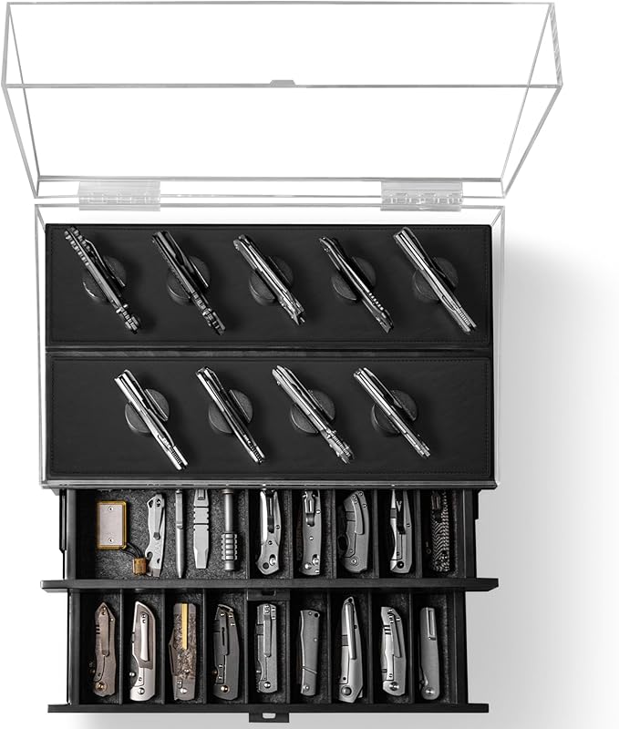 Holme & Hadfield 50 Knife Wooden Pocket Knife Display Case with 2 Drawers