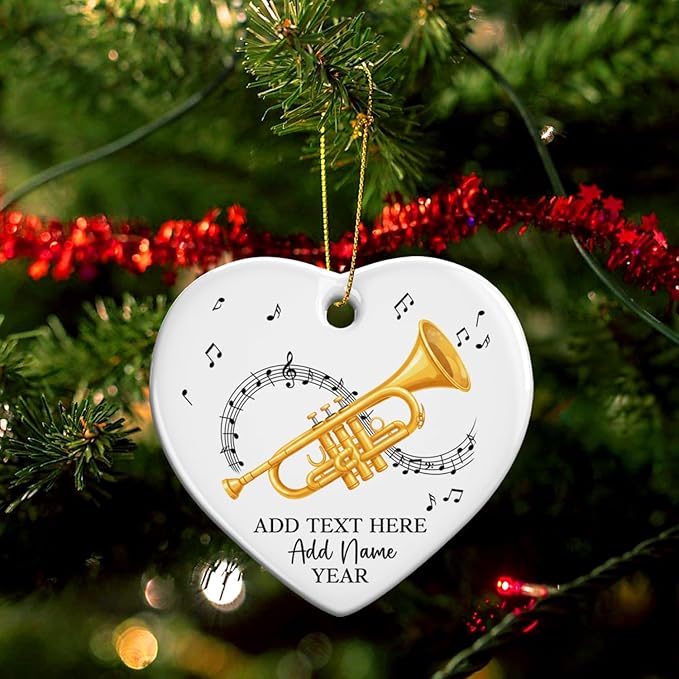Personalized Text Name Year Trumpet Xmas Ceramic Ornaments, Trumpet Instrument Christmas Tree Ornament 2026, Trumpetist Christmas Ornament Gift for Men Women, Instrument Themed Xmas Decor