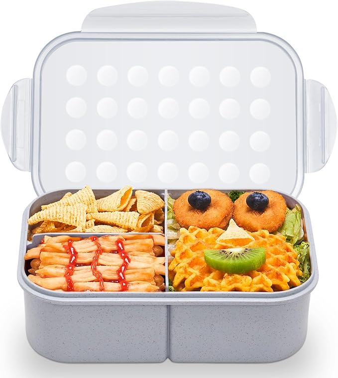 MISS BIG® Large Bento Lunch Box for Adults, 1900ml, 3 Compartments, Gray