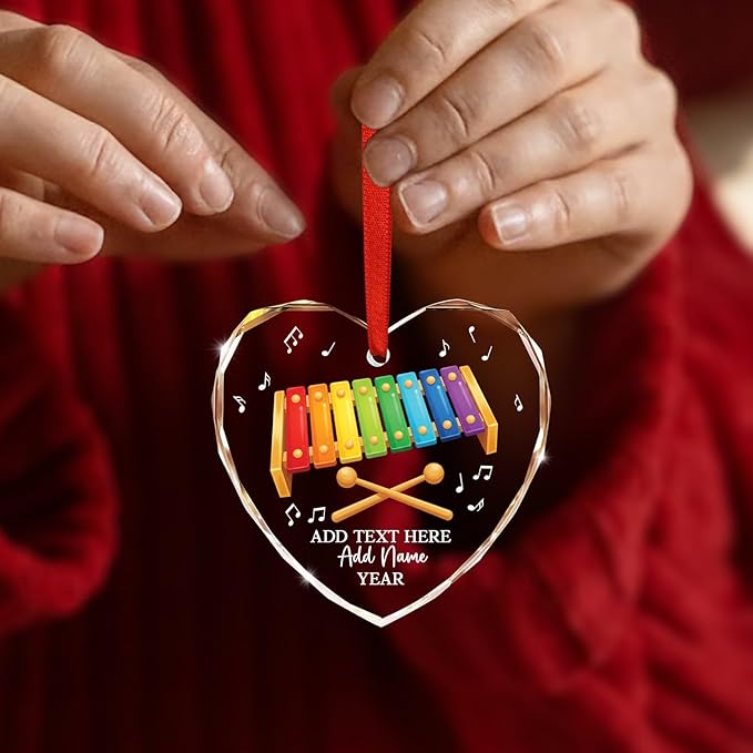 Personalized Xylophone Player Christmas Glass Ornament, Custom Text Name & Year Xylophone Xmas Ornament, Xylophonist Christmas Tree Hanging Ornaments 2026, Gift for Men Women Instrument Lover