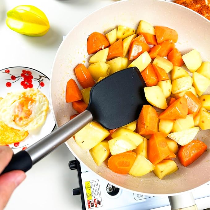 KLAQQED 3Pcs Silicone Spatula Set Heat Resistant Spatulas for Nonstick Cookware Fish Turner Plastic Spatulas Rubber Wok Spatula, Long Large Spatula Silicone Cooking Use Kitchen Utensils Set