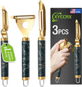 3Pcs Premium 304 Stainless Steel Potato Vegetable Peelers for Kitchen, Ultra Sharp Fruit Peeler & Fish Scaler with Real Wood Handle, Y Peeler for Corn, Apple, Carrot