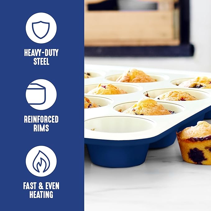 GreenLife 12 Cup Ceramic Nonstick Muffin Pan, Navy