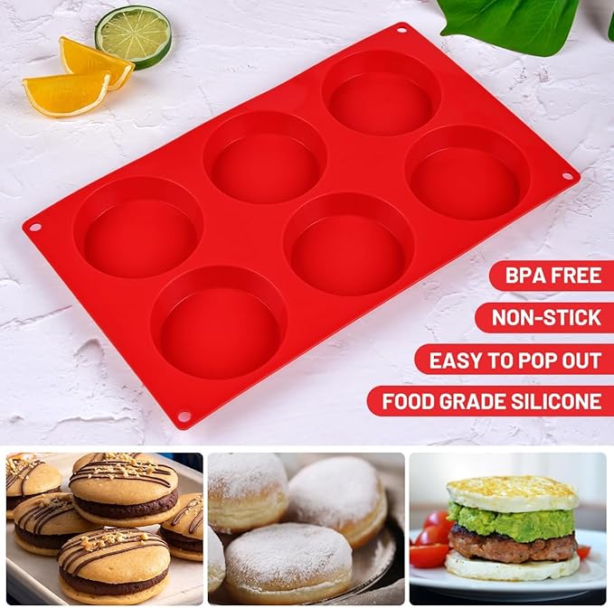CAKETIME Muffin Top Pan, Silicone Egg Molds for Breakfast Sandwiches 3 Inch Round Silicone Baking Molds for Baking English Muffins, Whoopie Pies, Corn Bread, Egg Bites, Cookie, Tarts 3 Pack