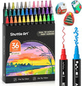 Shuttle Art 36 Colors Dual Tip Acrylic Paint Markers, Dot Tip and Fine Tip Acrylic Paint Pens for Rock, Ceramic, Wood, Canvas, Plastic, Glass, Stone, Calligraphy, Card Making, DIY Football Crafts