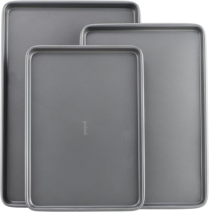 GoodCook Everyday Nonstick Baking Sheet Set, 3 Pack Includes Small (13×9) Medium (15×1) and Large (17×11) Pans Carbon Steel Construction Cookie Sheets Bakeware Set, Gray