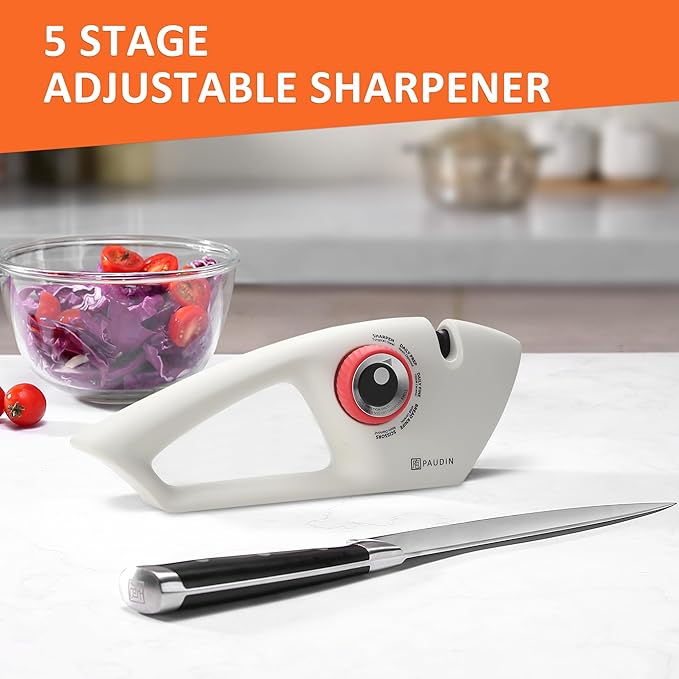 PAUDIN 5-Stage Knife Sharpener for Kitchen Knives & Scissors, Straight & Serrated Blades Manual Sharpener, Restores Dull Knives for Home Cooks and Everyday Cooking