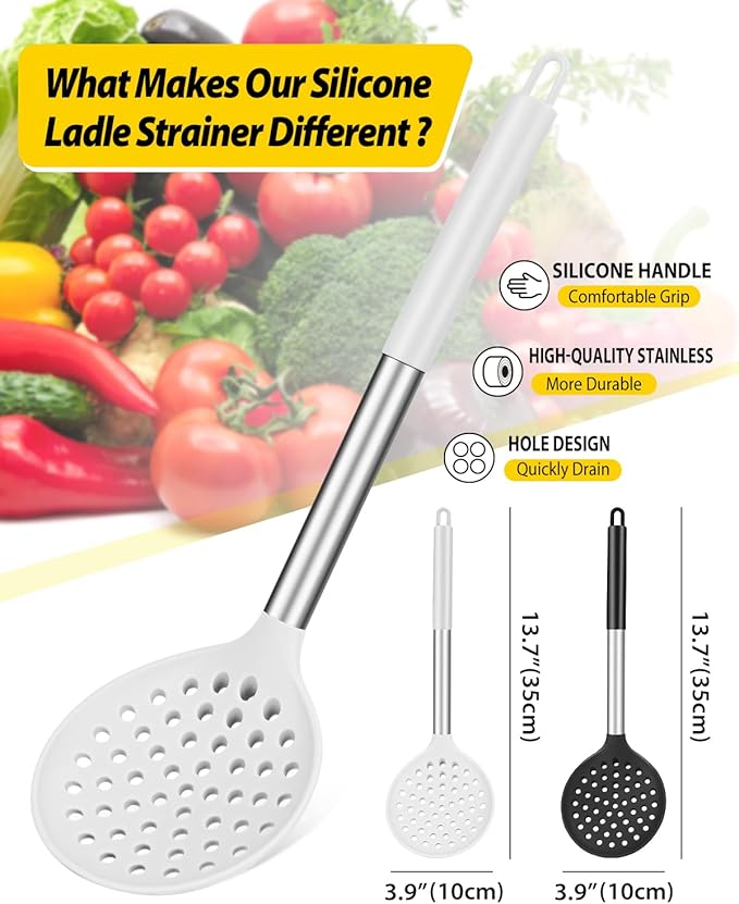 BUNDLEPRO Kitchen Ladle Strainer, 2 Pack, Black-White