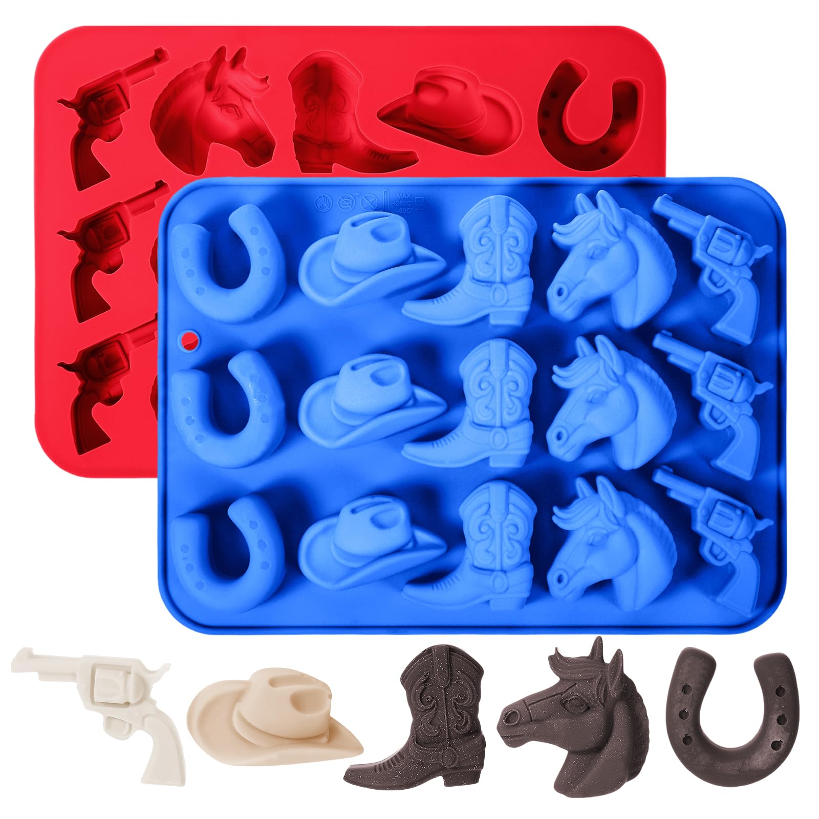2 PCS Cowboy Chocolate Molds, Cowboy Hat, Boots, Saddle Shaped Cakesicle Molds Silicone, Western Party Theme, For Cupcakes, Cake Pops, Jellies, Chocolates, Candies(Blue,Red)