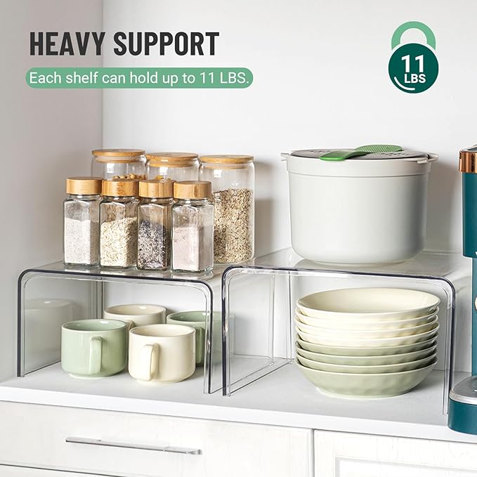 Bobomoment Clear Cabinet Organizer, Stackable Shelf Organizer Set of 2