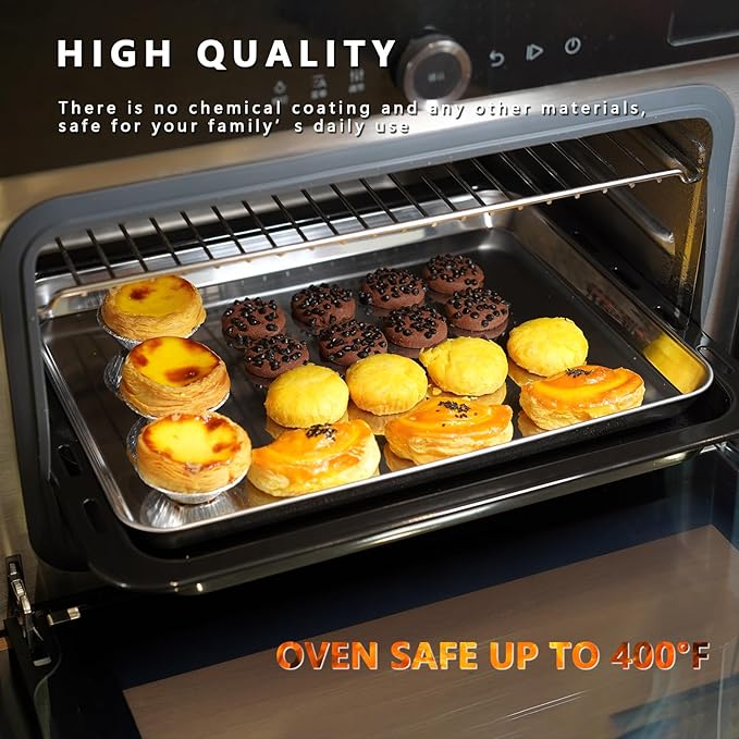 ICEICE 3 Pack Stainless Steel Baking Sheets - Non Stick Cookie Sheets & Pans for Oven, No Coating, Warp-Resistant & Dishwasher Safe, 9/12/16 Inch