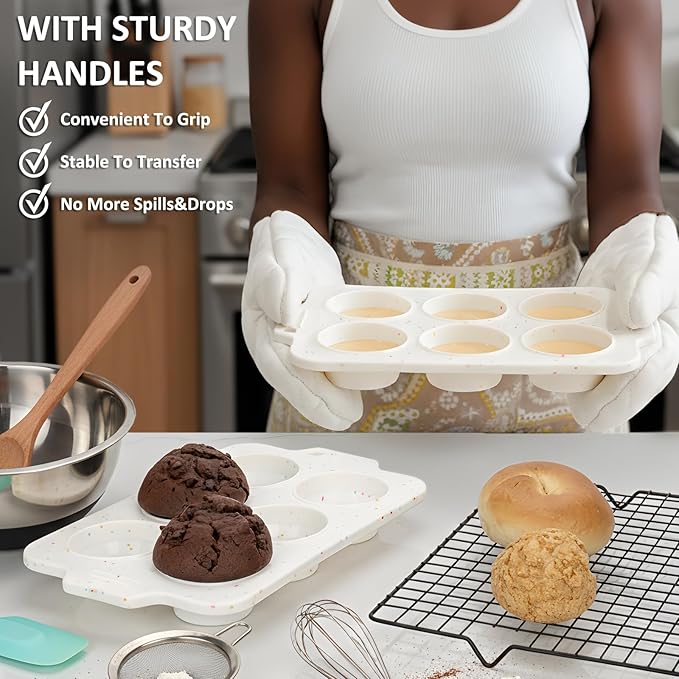 2 Pack Silicone Muffin Pan - Non Stick Collapsible Metal-Reinforced Frame Cupcake Pan with Handles 6 Cup Regular, BPA Free Cupcake and Medium Muffin Tray, Baking Pan Molds for Oven Dishwasher Safe
