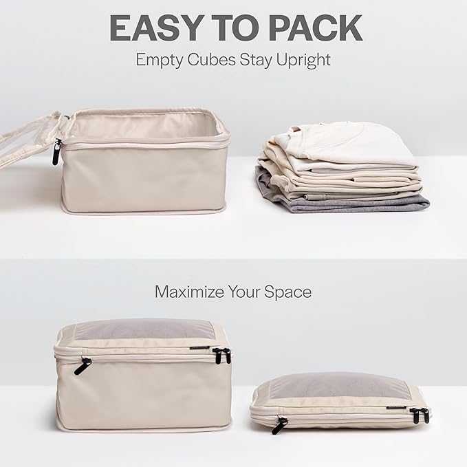 Aerotrunk Compression Packing Cubes for Travel, 6-Pack, Beige