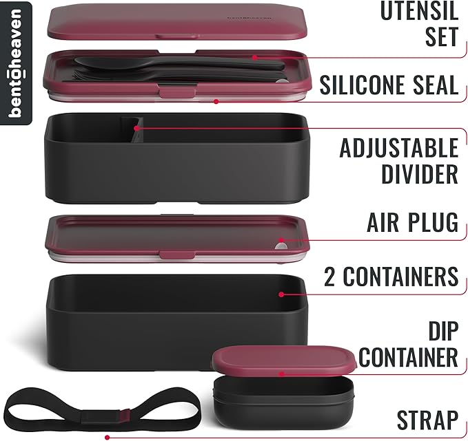 Bentoheaven Bento Box Adult, Stackable Lunch Box, 40 oz, Very Berry