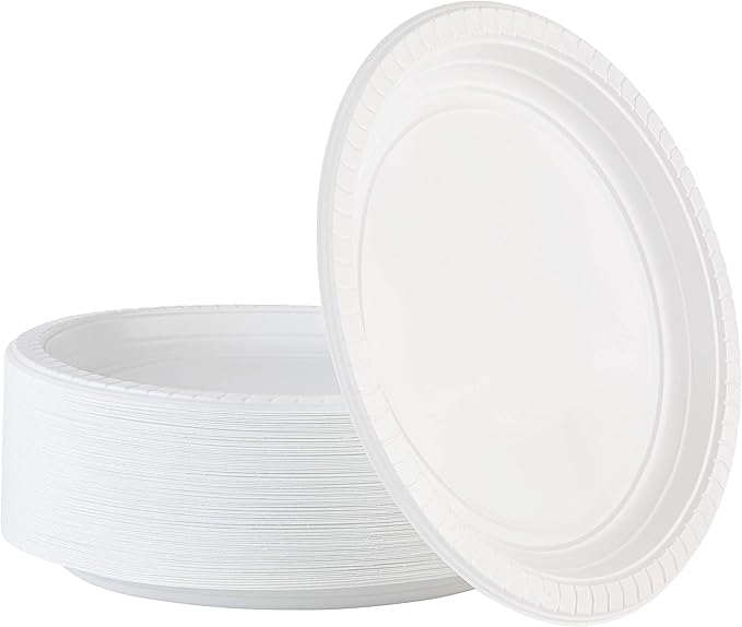 PLASTICPRO 9 inch Round Plastic Plates Microwaveable, Disposable 100 Count