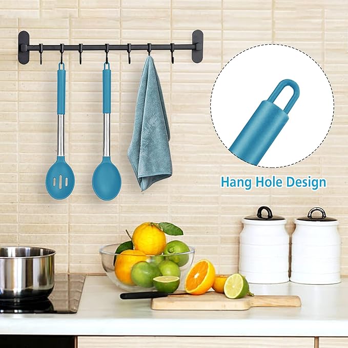 Pack of 2 Large Silicone Cooking Spoons, BPA Free Kitchen Scoops (Blue)