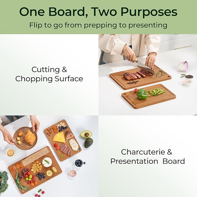Keechee Carbonized Bamboo Cutting Board Set of 2, Wood Kitchen Boards